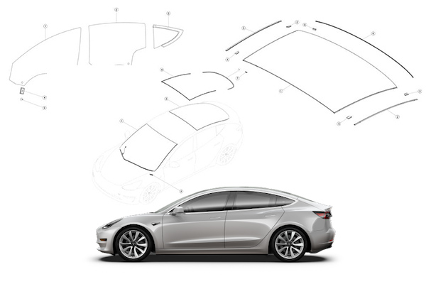 Tesla Model 3 Body Parts Windshield And Body Glass Spare Part