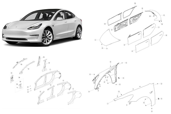 Tesla Model 3 Body Panels Inner Closure Panels Front Fenders